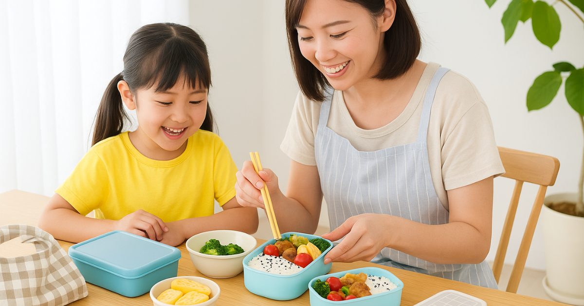 弁当作りを楽しむ親子