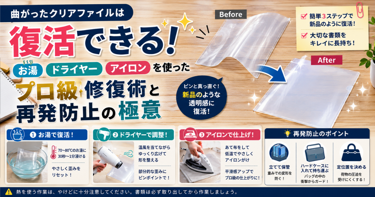曲がったクリアファイルは復活できる！