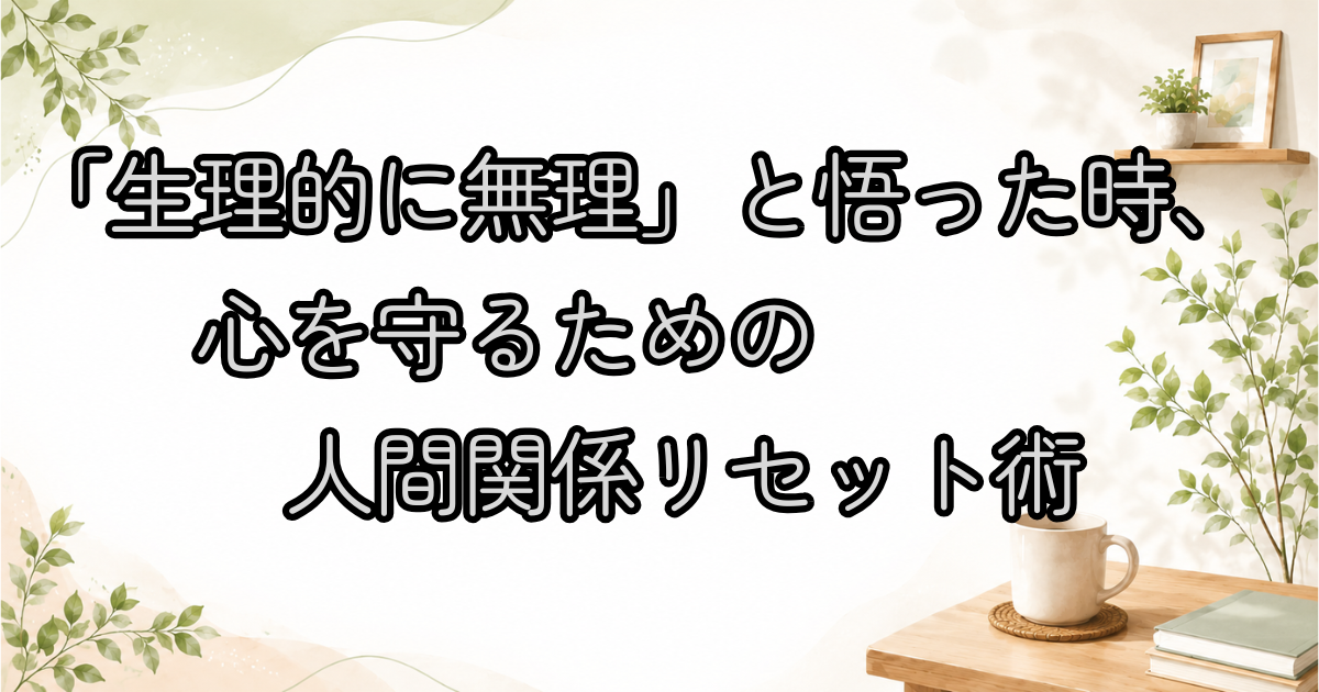 「生理的に無理」と悟った時、心を守るための人間関係リセット術